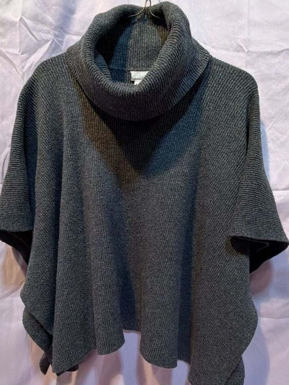 Caslon Turtleneck Poncho Petite One Size Gray Ribbed
